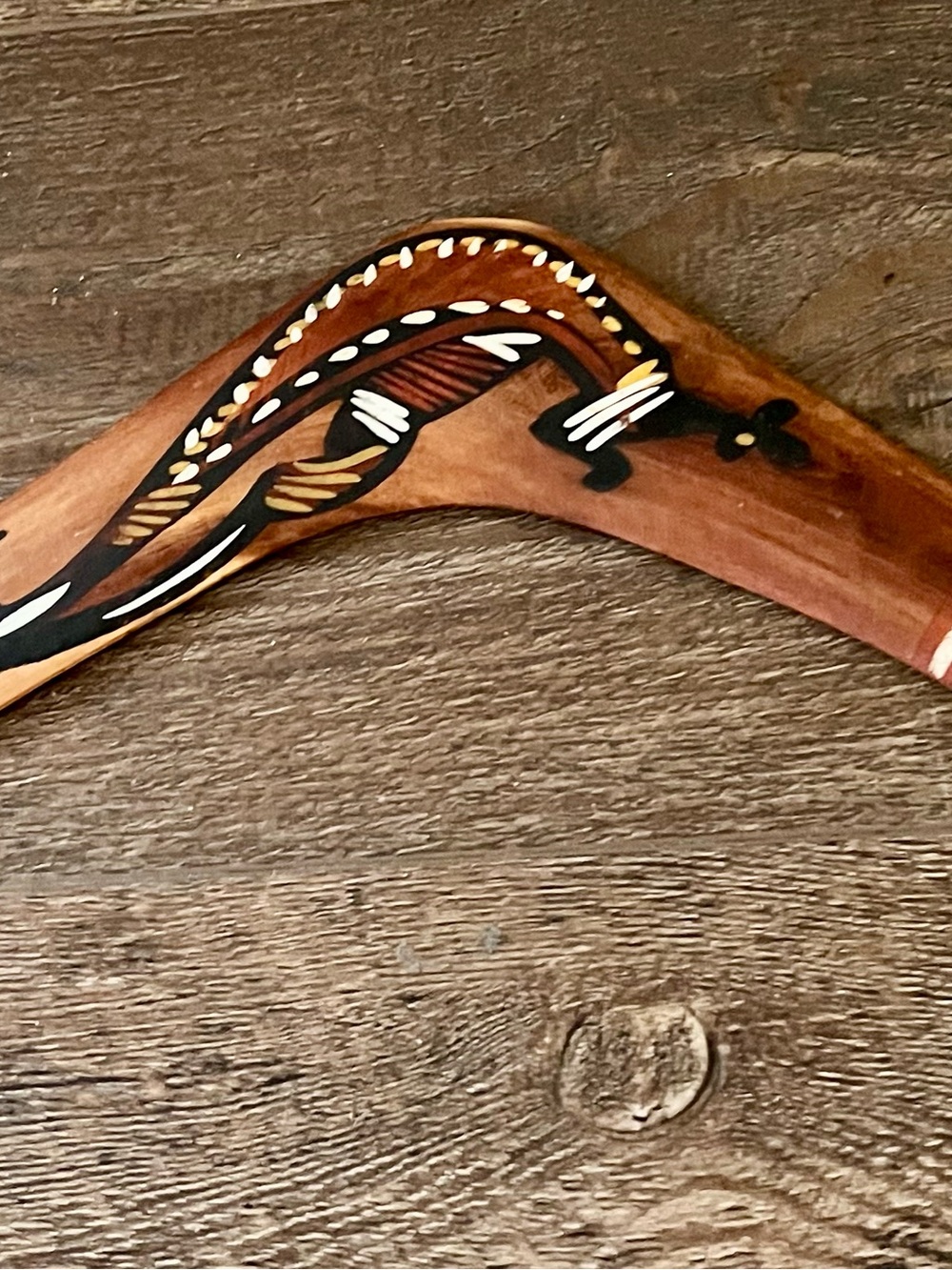 Hand-Painted Aboriginal Style Wooden Boomerang - Brown & Tan from Australia - Picture 7 of 9
